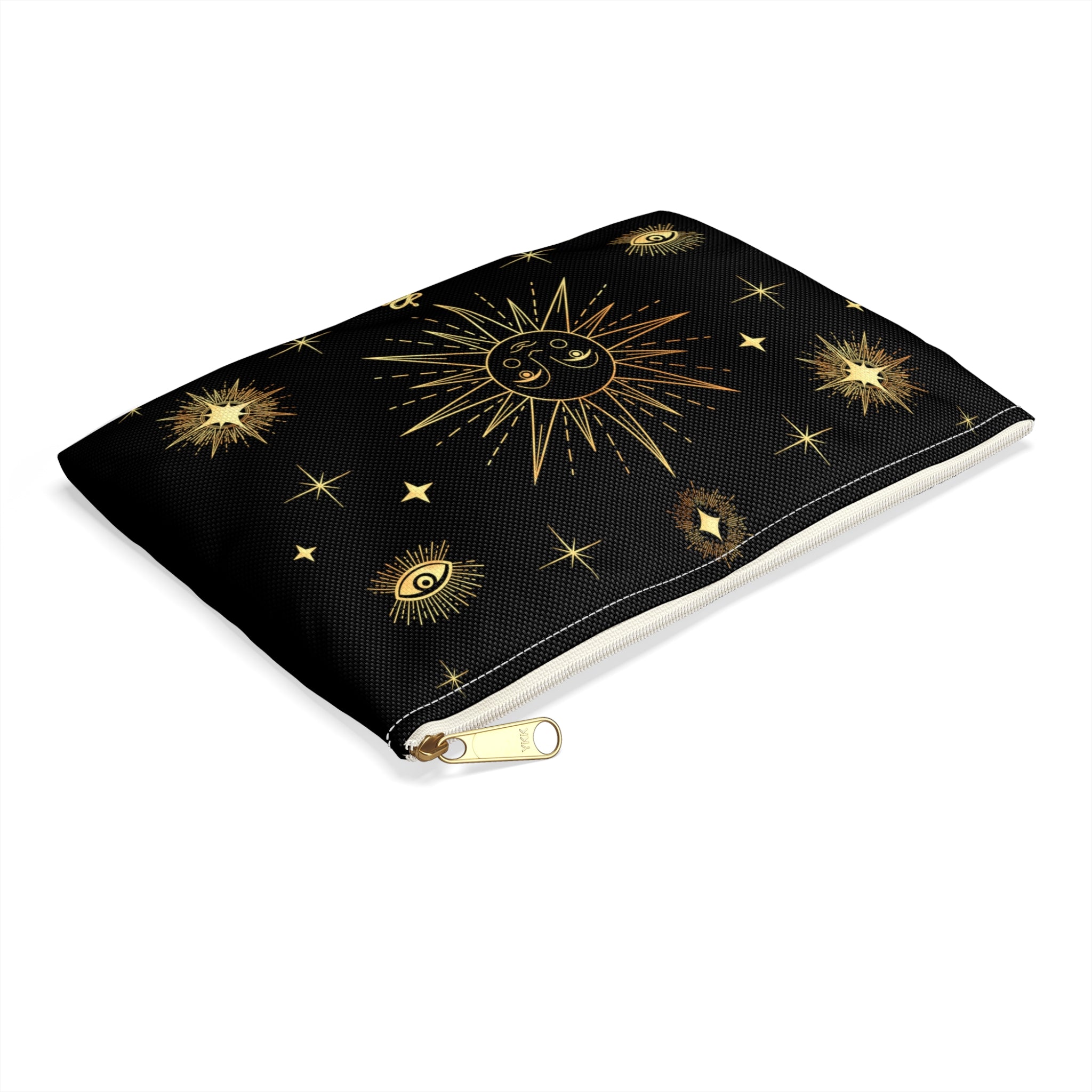 Celestial Gold Sun Stars Print Polyester Accessory Pouch Travel Bag