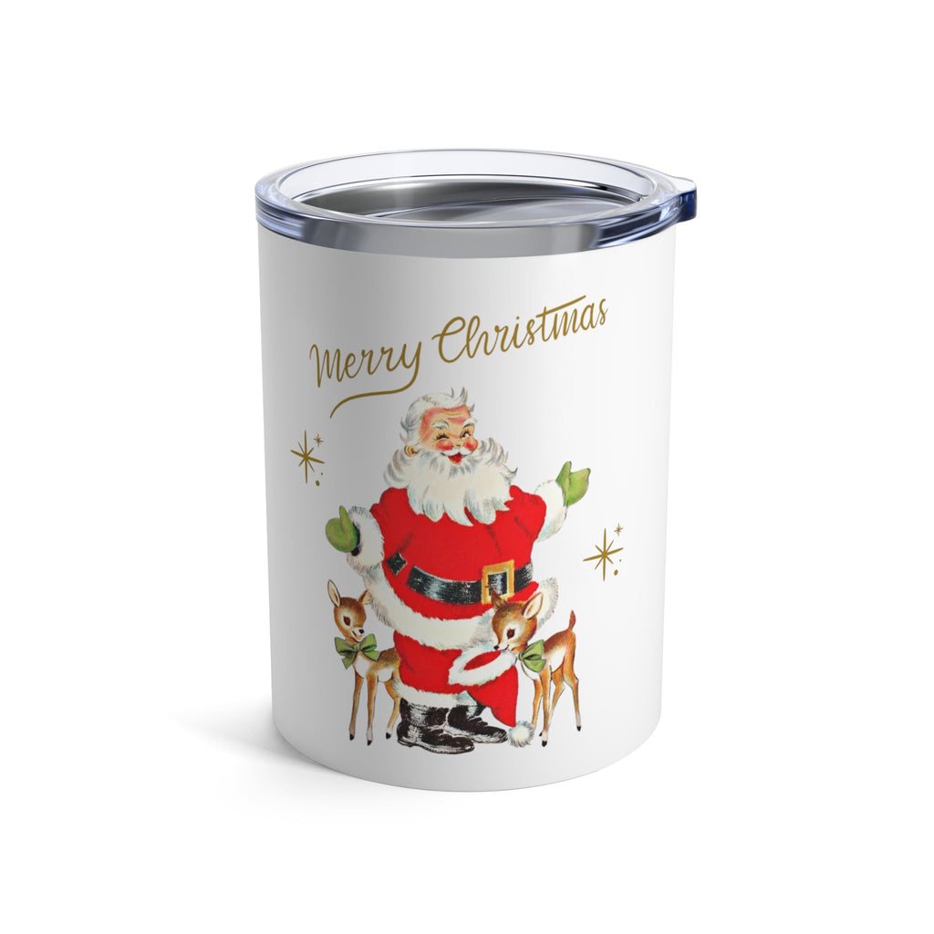 Merry Christmas Santa Reindeer Gold Stars Retro Christmas Print Stainless Steel Tumbler 10oz