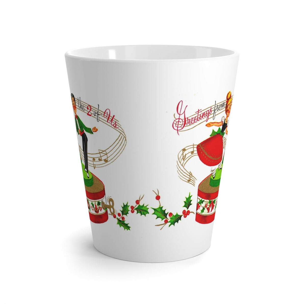 Greetings From The Two Of Us Christmas Couple Retro Mid Century Christmas Print Latte Coffee Mug