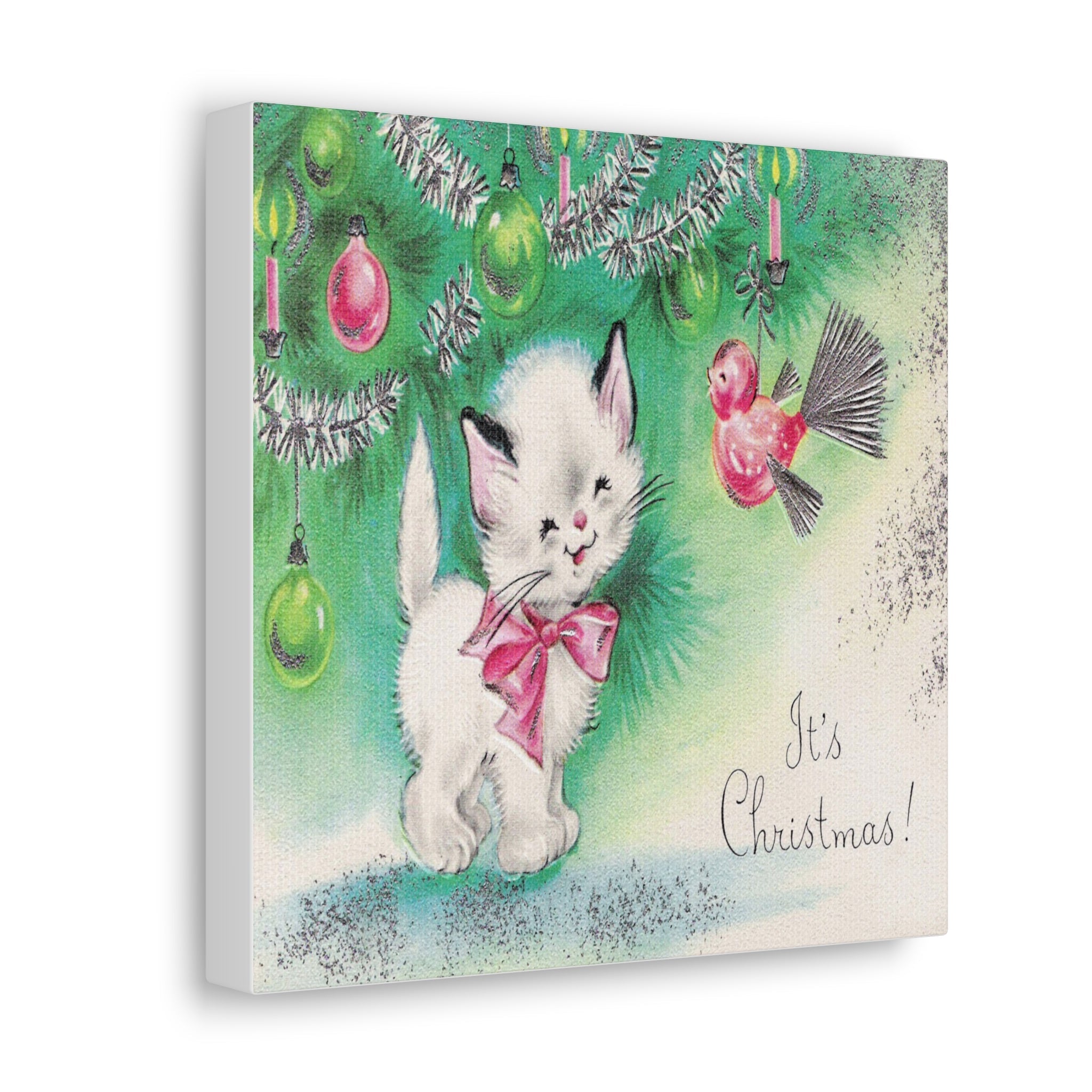 It's Christmas Kitten Mid Century Retro Christmas Print Canvas Gallery Wrap
