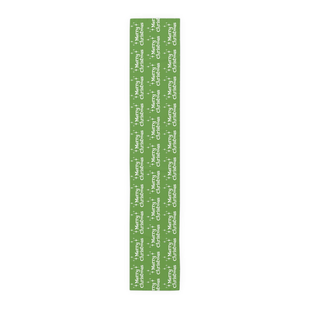 Merry Christmas Starburst Atomic Mid Century Retro Style Christmas Decor Green Cotton Poly Table Runner