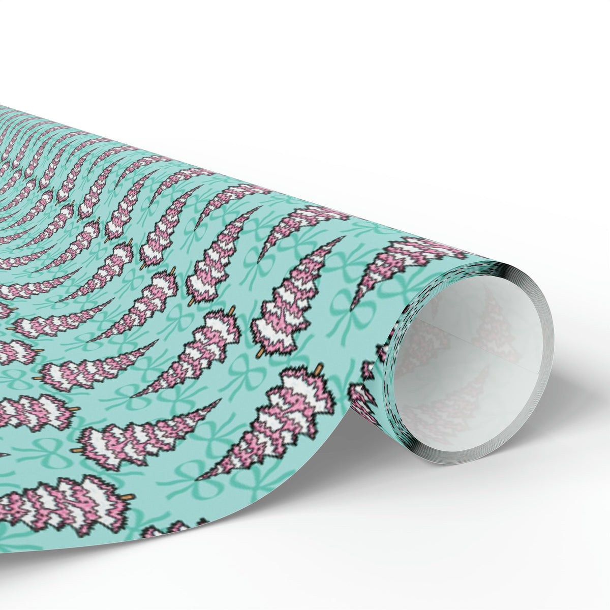 Pastel Pink Christmas Trees Teal Christmas Print Holiday Gift Wrap Paper - Glossy Or Matte
