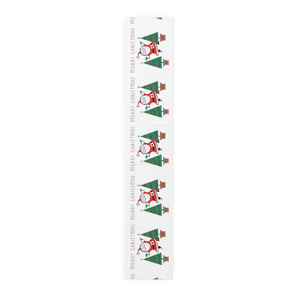 Merry Christmas Santa Christmas Trees Mid Century Retro Style Christmas Decor Red Cotton Poly Table Runner