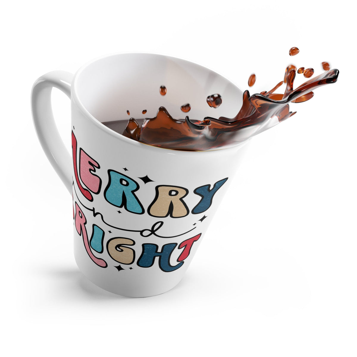 Merry And Bright Christmas Print Latte Coffee Mug