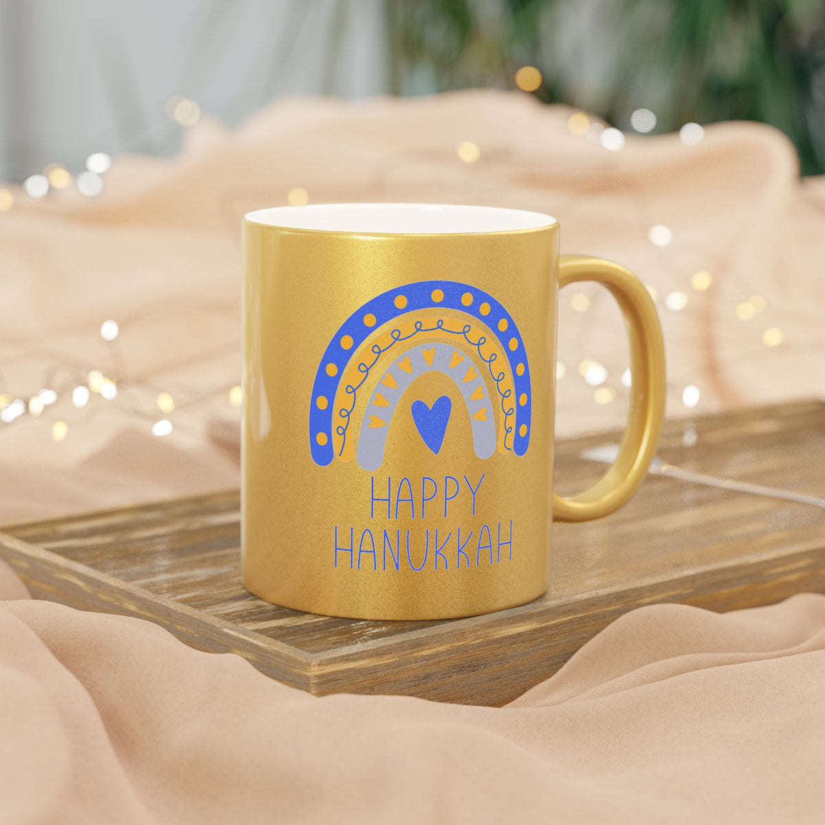 Happy Hanukkah Boho Rainbow Gold Metallic Mug