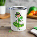 St. Patrick's Day Mug, Retro Mid Century Girl With Four Leaf Clovers St. Patrick's Day Stainless Steel Tumbler 10oz