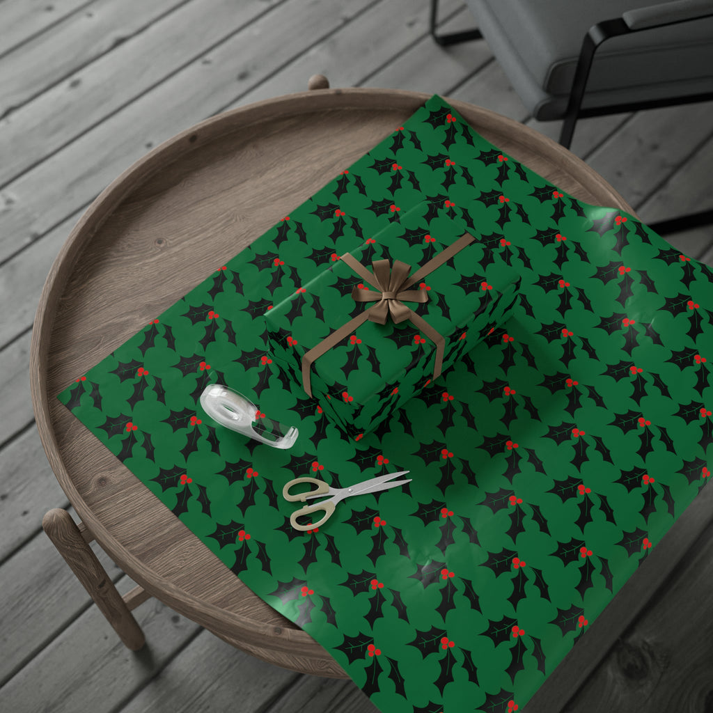 Christmas Holly Mid Century Retro Christmas Print Holiday Gift Wrap Paper - Glossy Or Matte