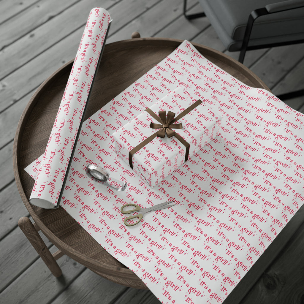 It's A Girl Starburst Atomic Retro Style Baby Shower Gift Wrap Paper - Glossy Or Matte