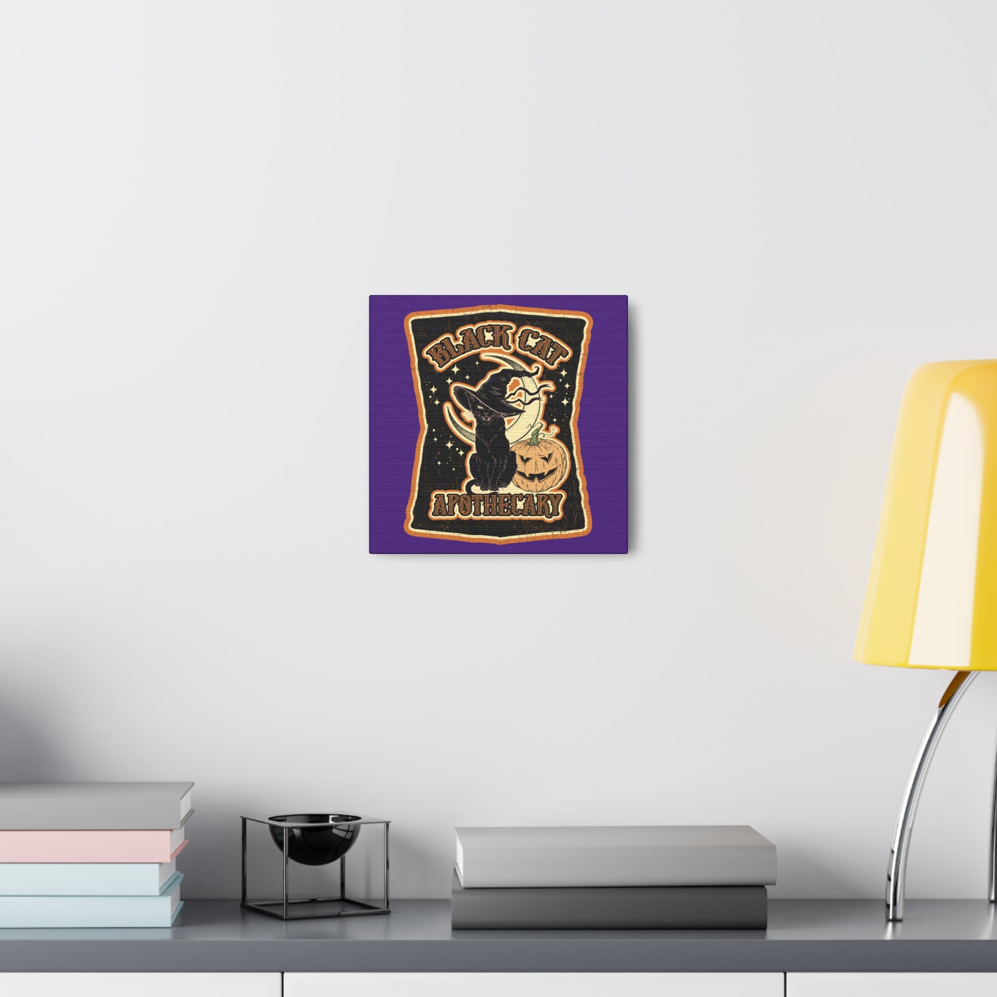 Black Cat Apothecary Distressed Style Halloween Print Canvas Gallery Wrap