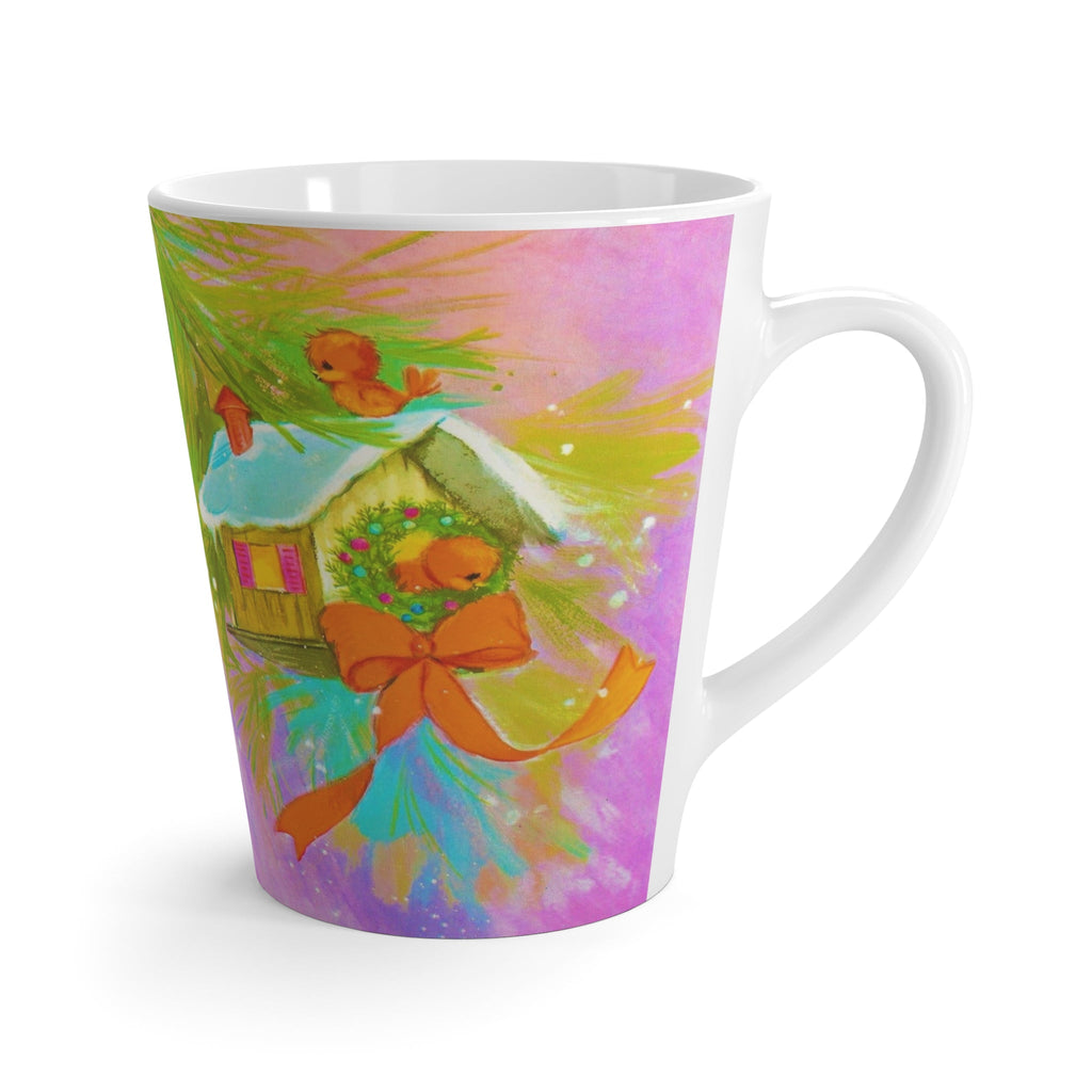Christmas Tree Birdhoouse Mod Retro Christmas Print Latte Coffee Mug