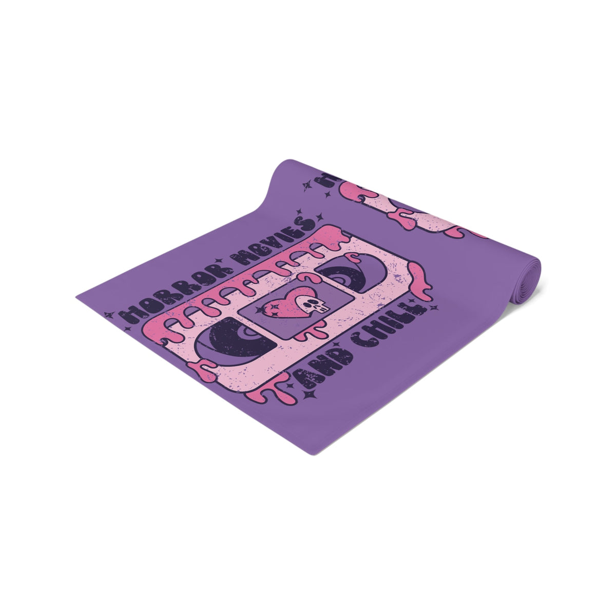 Horror Movies And Chill Distressed Halloween Purple Decor Cotton Poly Table Runner