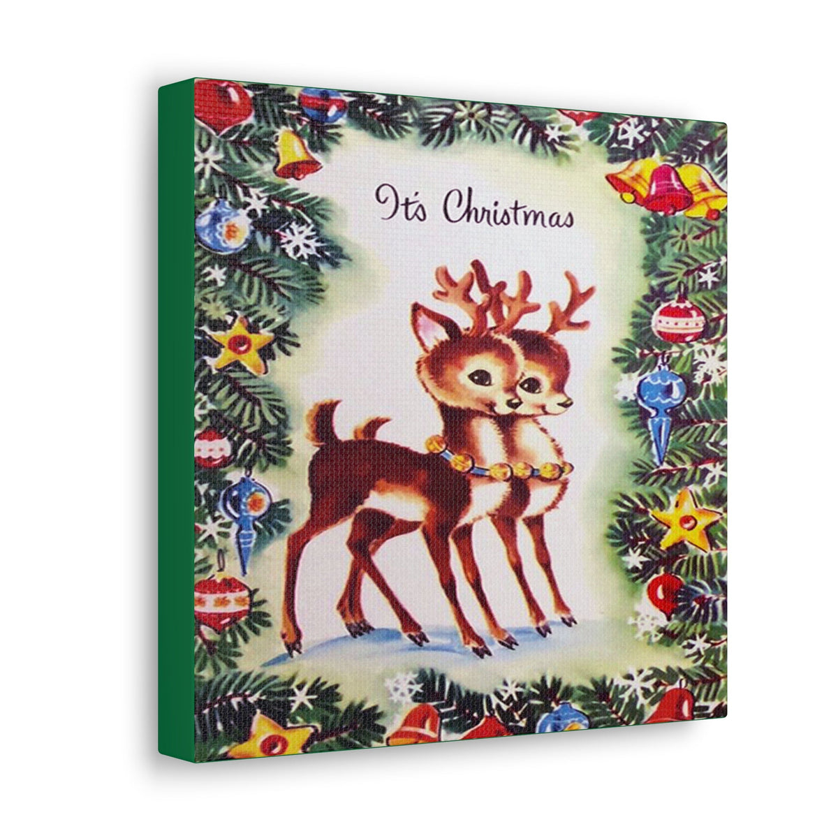 It's Christmas Cute Reindeer 50s Mid Century Retro Christmas Print Canvas Gallery Wrap