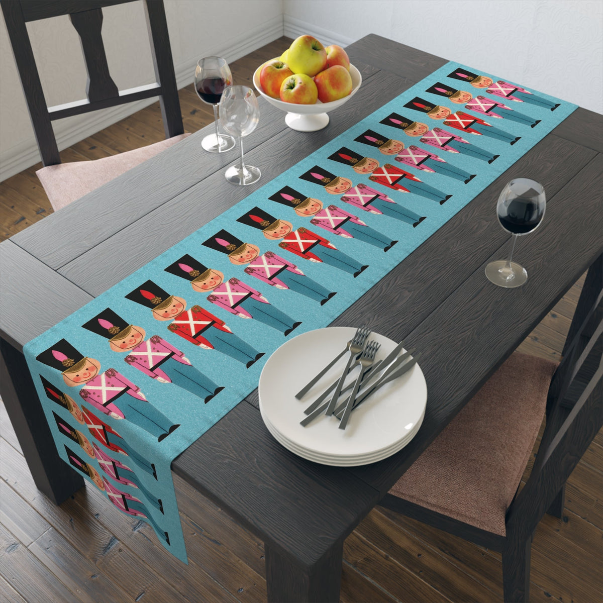 Christmas Toy Soldiers Blue Midcentury Retro Polyester Table Runner