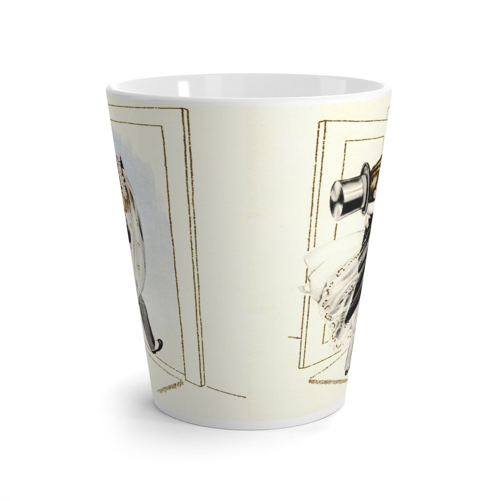 Embrace Midcentury Romance: Bride and Groom Crossing Threshold Latte Mug