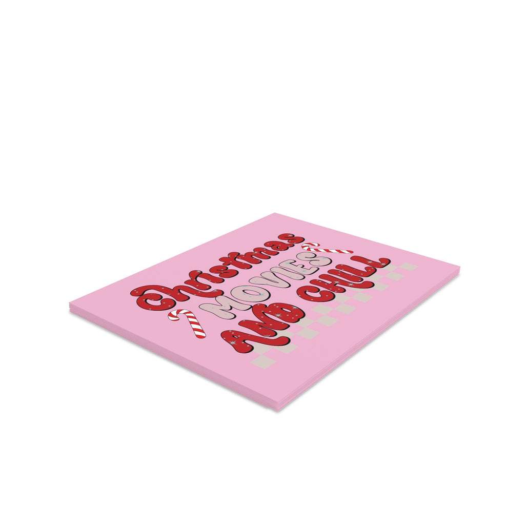 Christmas Movies And Chill Pink Matte Greeting Cards (8, 16, and 24 pcs)