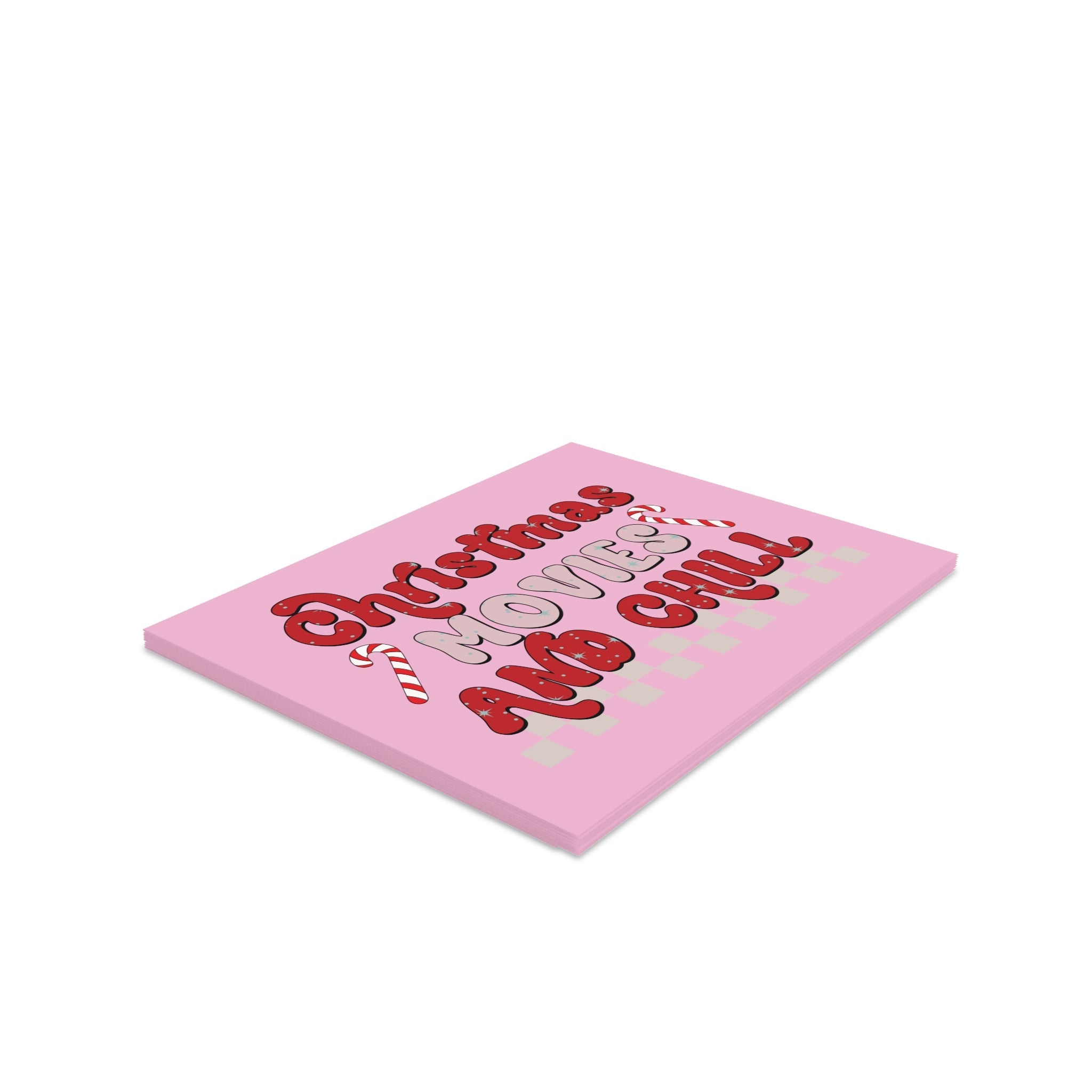 Christmas Movies And Chill Pink Matte Greeting Cards (8, 16, and 24 pcs)