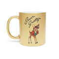 Season's Greetings Cute Reindeer Mid Century Retro Christmas Gold Metallic Mug