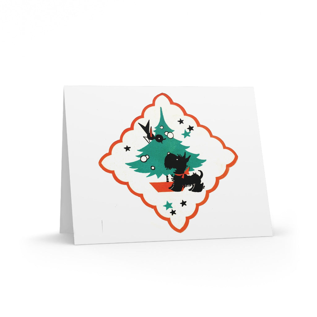 Scottie Blackbird Christmas Tree Mid Century Retro Christmas Print Matte Greeting Cards (8, 16, and 24 pcs)