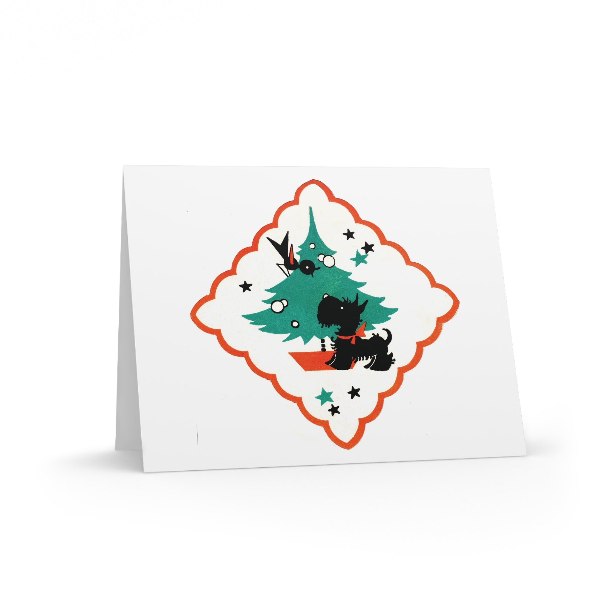 Scottie Blackbird Christmas Tree Mid Century Retro Christmas Print Matte Greeting Cards (8, 16, and 24 pcs)