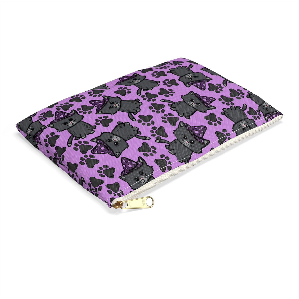 Witchy Kitties Purple Halloween Print Polyester Accessory Pouch Travel Bag