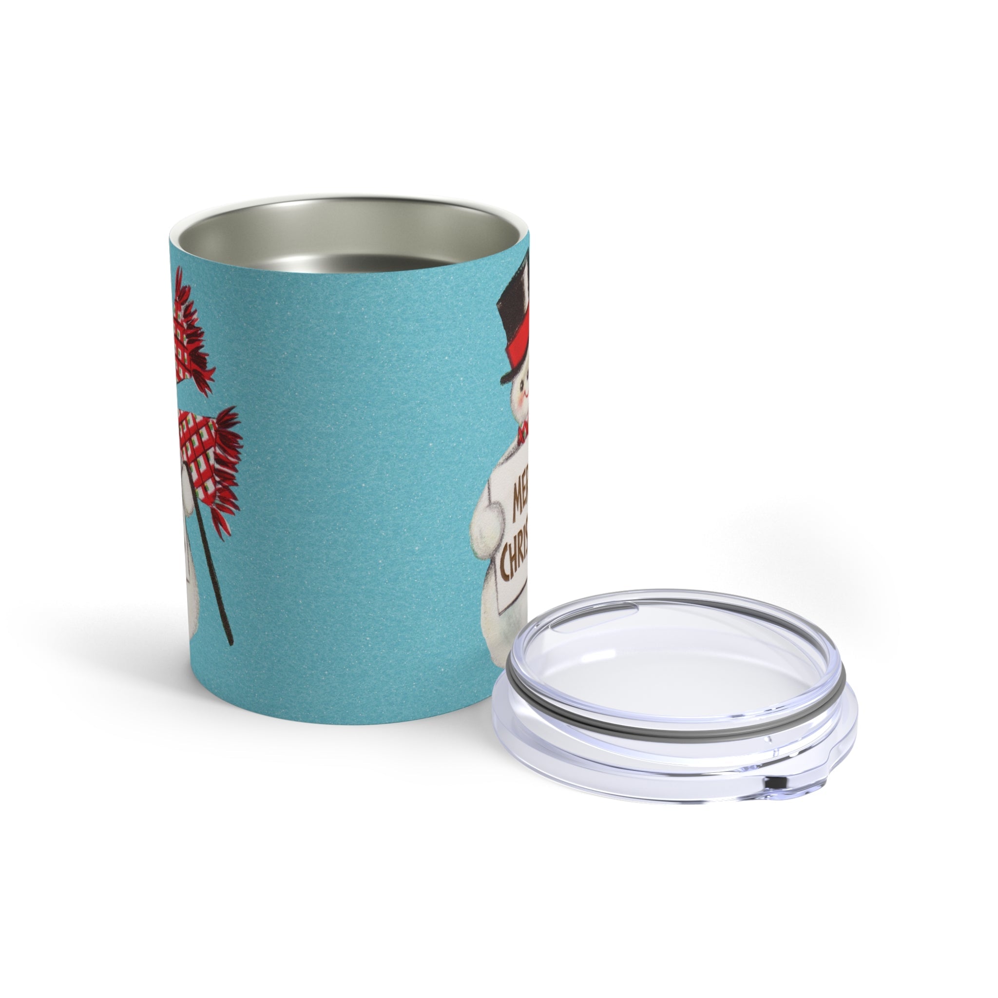 Merry Christmas Snowman Blue Retro Christmas Print Stainless Steel Tumbler 10oz