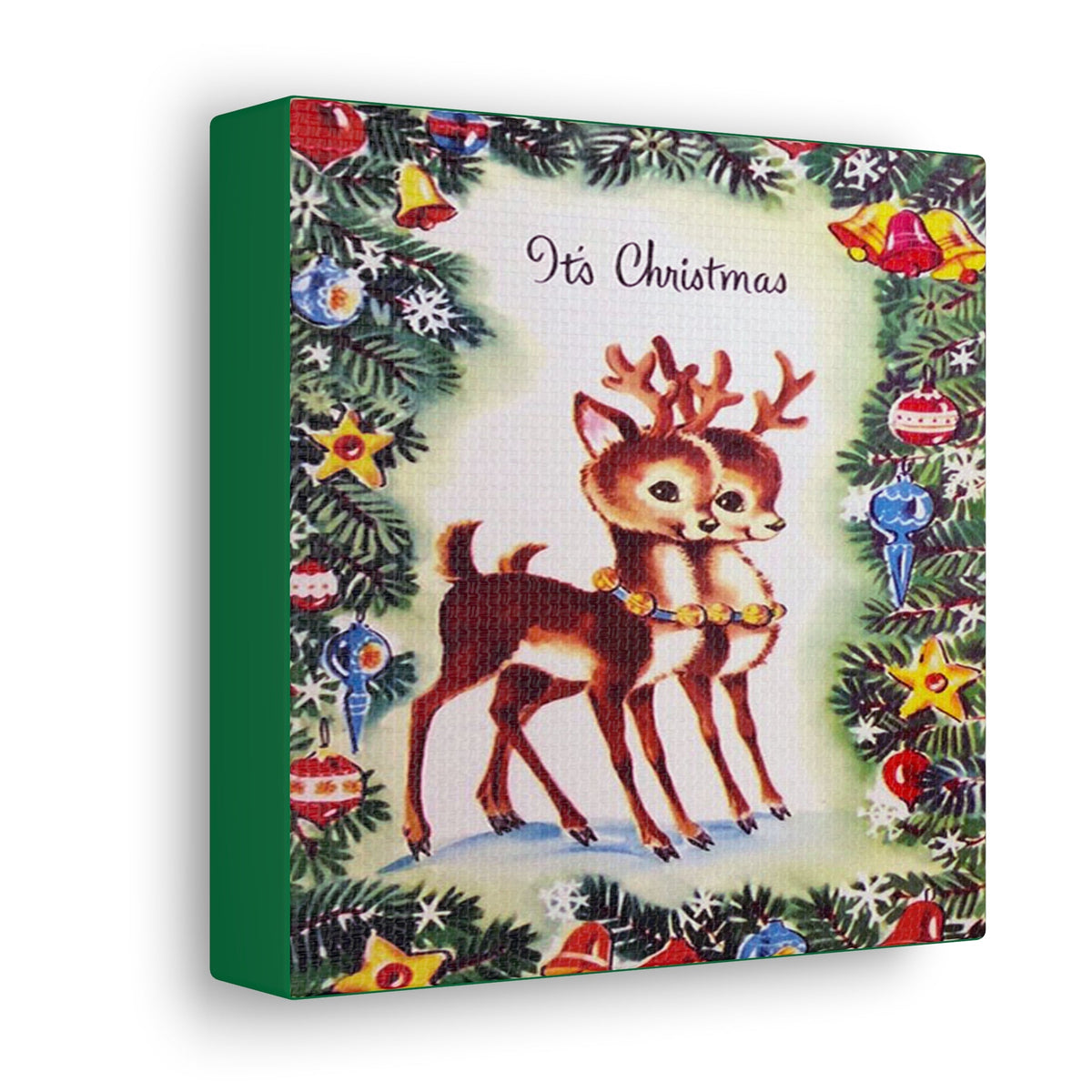 It's Christmas Cute Reindeer 50s Mid Century Retro Christmas Print Canvas Gallery Wrap
