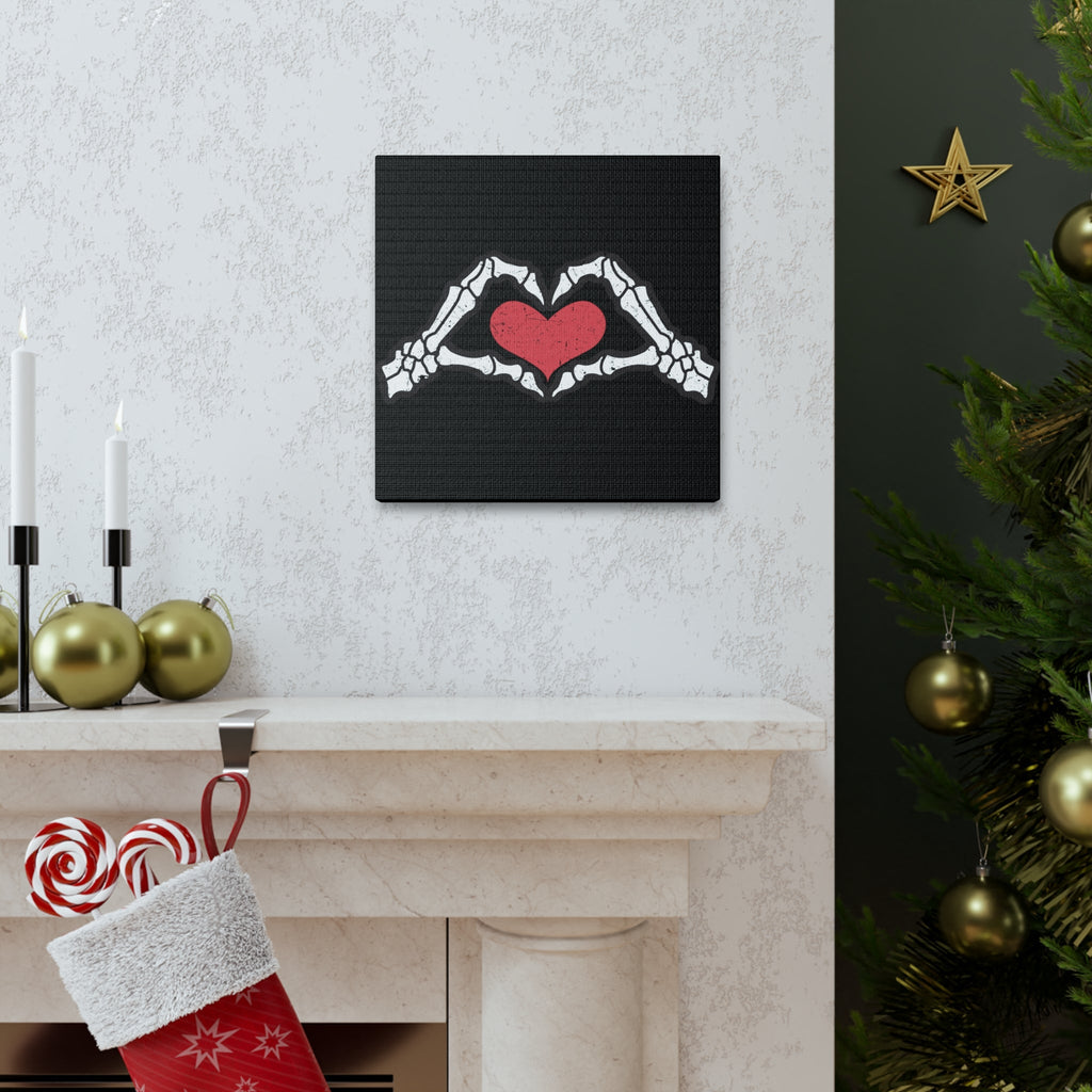 Skeleton Heart Hands Distressed Style Print Canvas Gallery Wrap