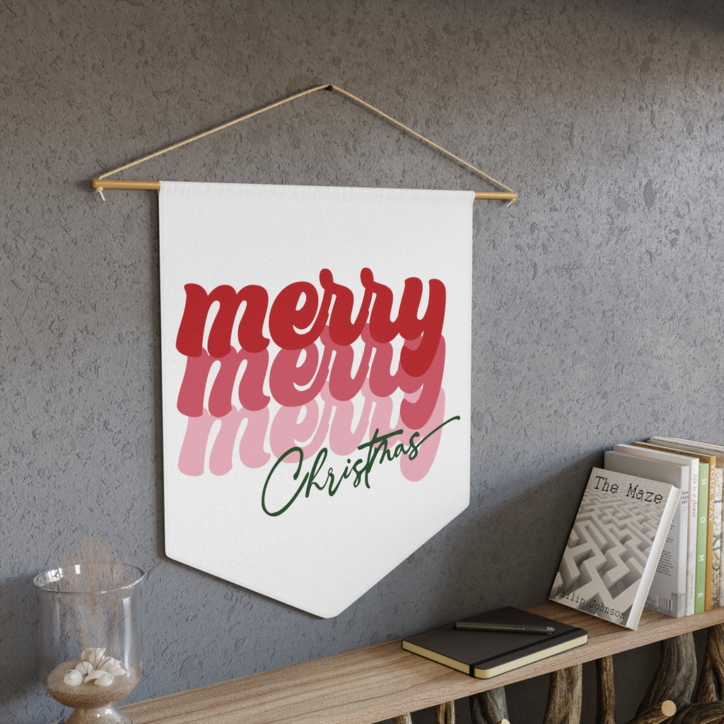 Merry Merry Merry Christmas Wall Hanging Banner Flag