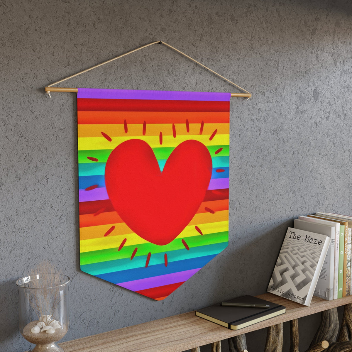 Rainbow Heart Pride Print Decor Wall Hanging Banner Flag