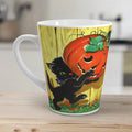 Black Cat With Pumpkin Jack O Lantern Retro Halloween Print Latte Coffee Mug