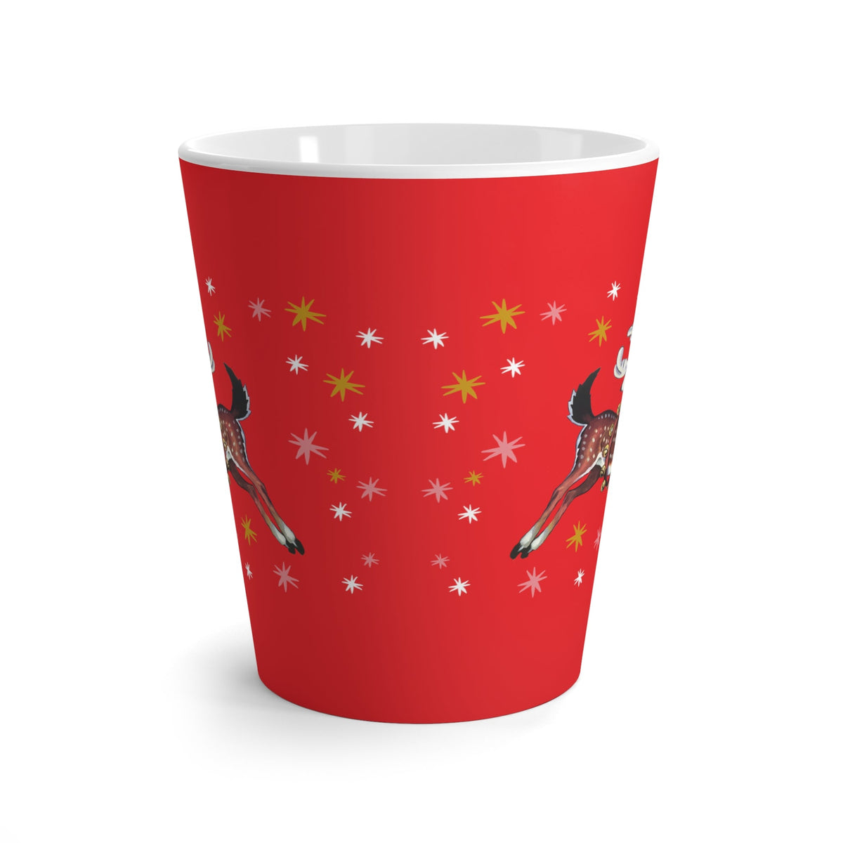 Reindeer Stars Retro Christmas Print Red Latte Mug