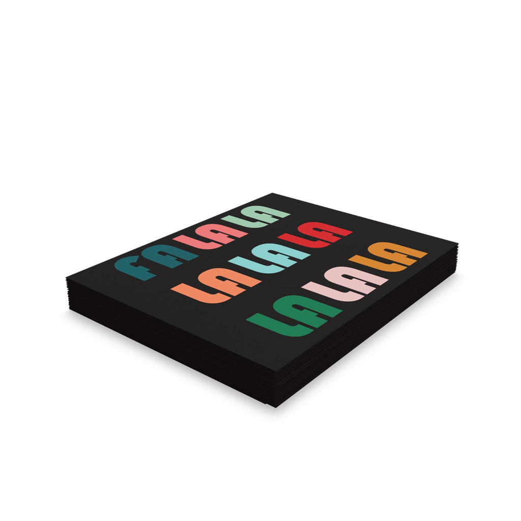 Fa La La La Retro Christmas Style Black Matte Greeting Cards (8, 16, and 24 pcs)
