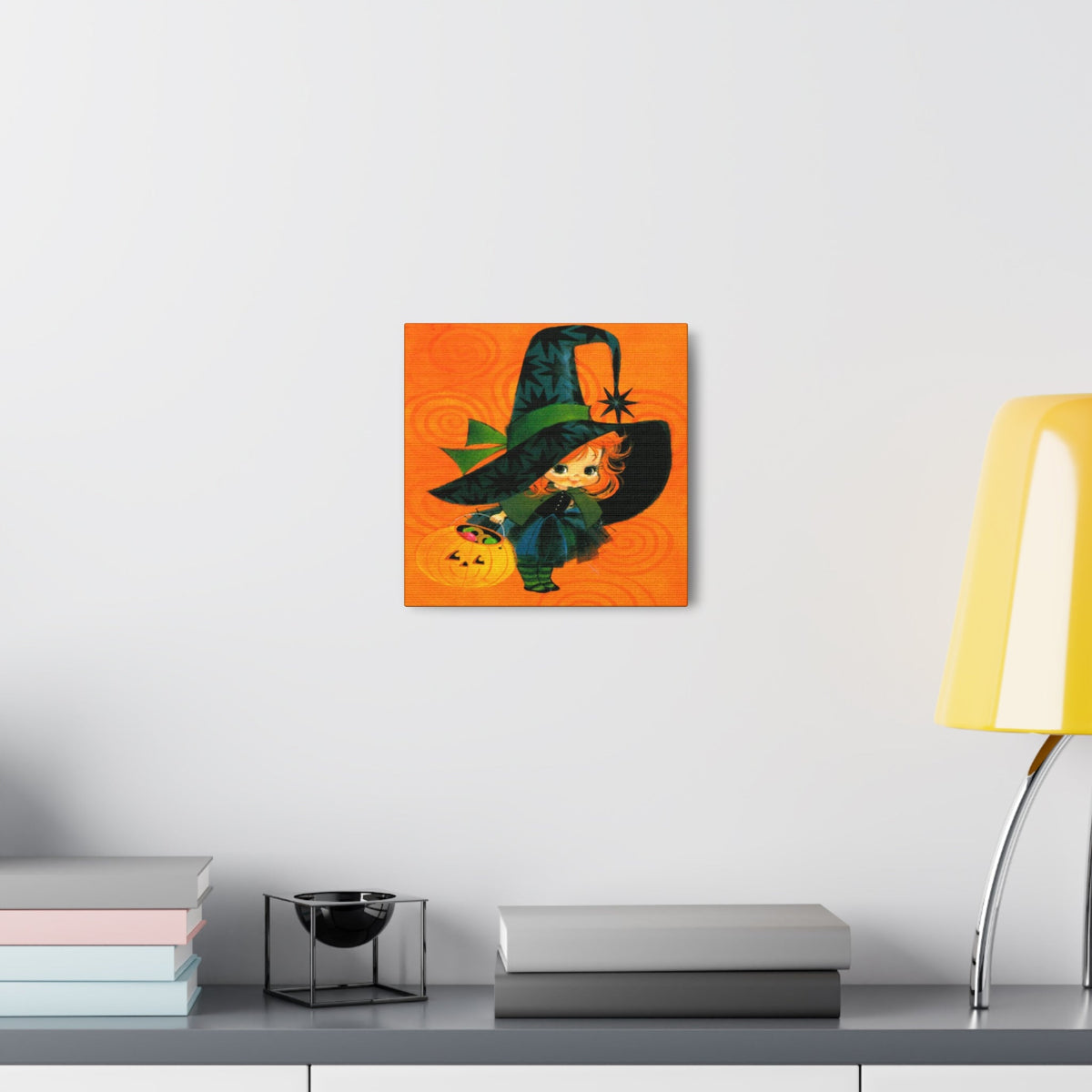 Cute Orange Witch Mod Retro Halloween Decor Print Canvas Gallery Wrap