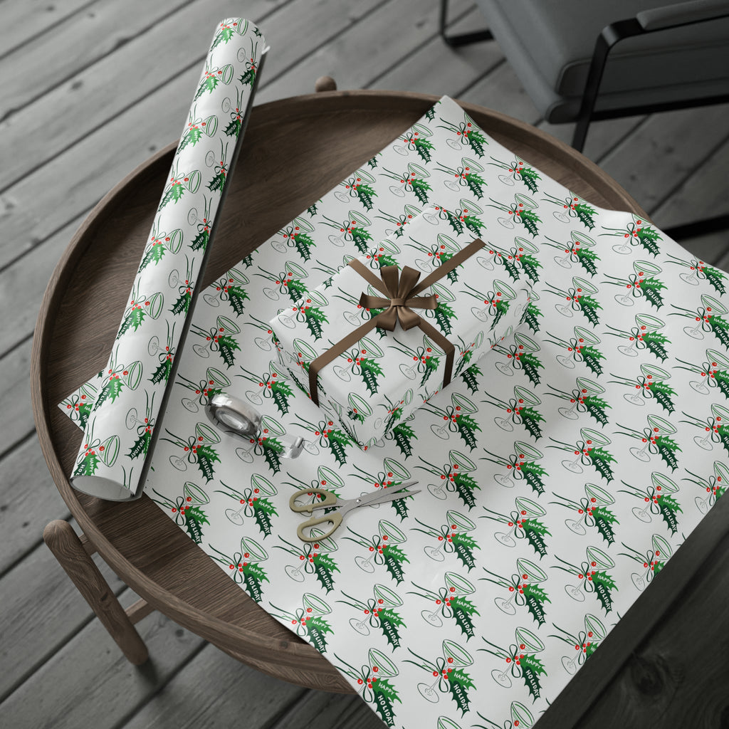 Happy Holidays Champagne Cocktails Mid Century Retro Christmas Print Holiday Gift Wrap Paper - Glossy Or Matte