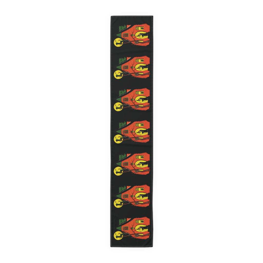 Halloween Table Runner: Green Witch Black Cat Orange House Retro Halloween Print Decor Cotton Poly Table Runner