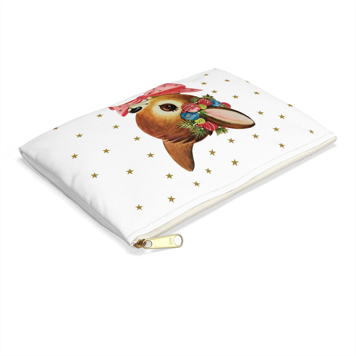 Reindeer Gold Stars Mid Century Retro Christmas Print Polyester Accessory Pouch Travel Bag
