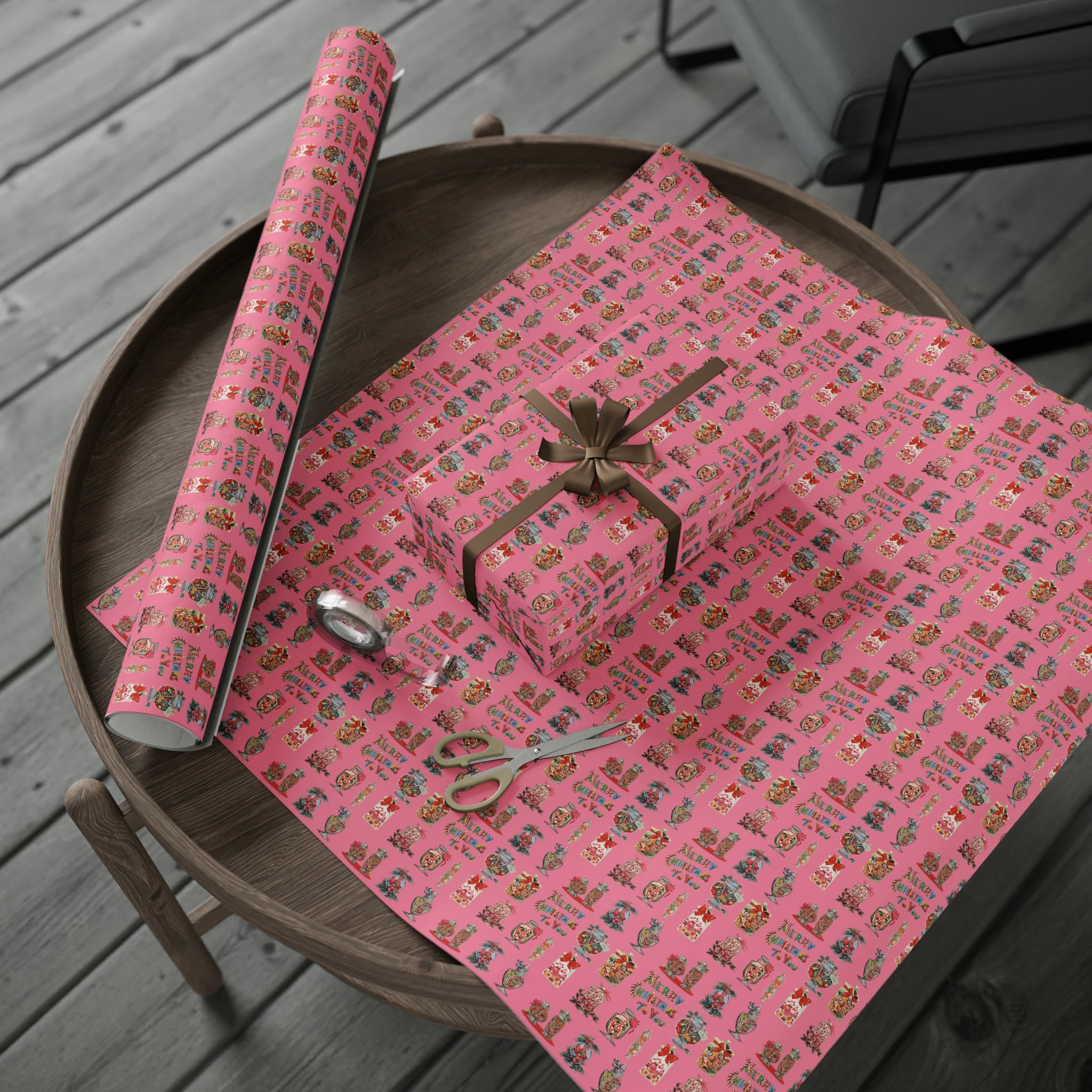 Merry Christmas To You Christmas Candy Pink Mid Century Retro Christmas Print Holiday Gift Wrap Paper - Glossy Or Matte