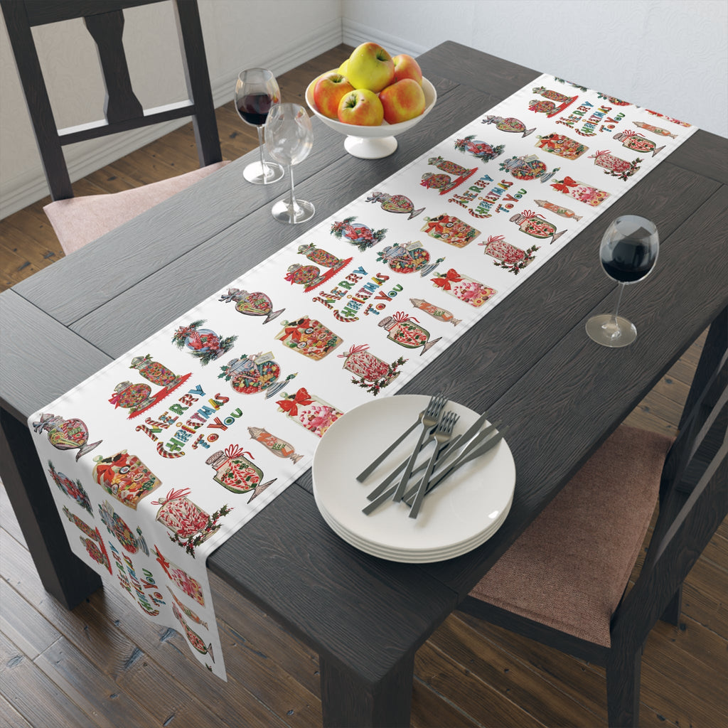 Merry Christmas To You Candy Retro Polyester Table Runner