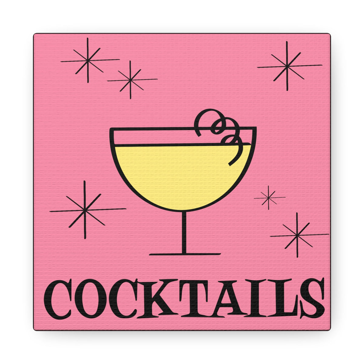 Cocktails Pink Mid Century Retro Design Pink Canvas Gallery Wrap