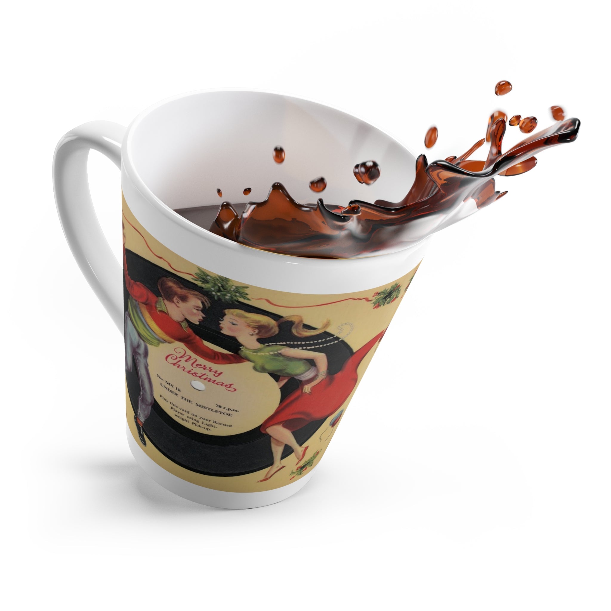 Under The Mistletoe Merry Christmas Couple Record Retro Print Latte Mug