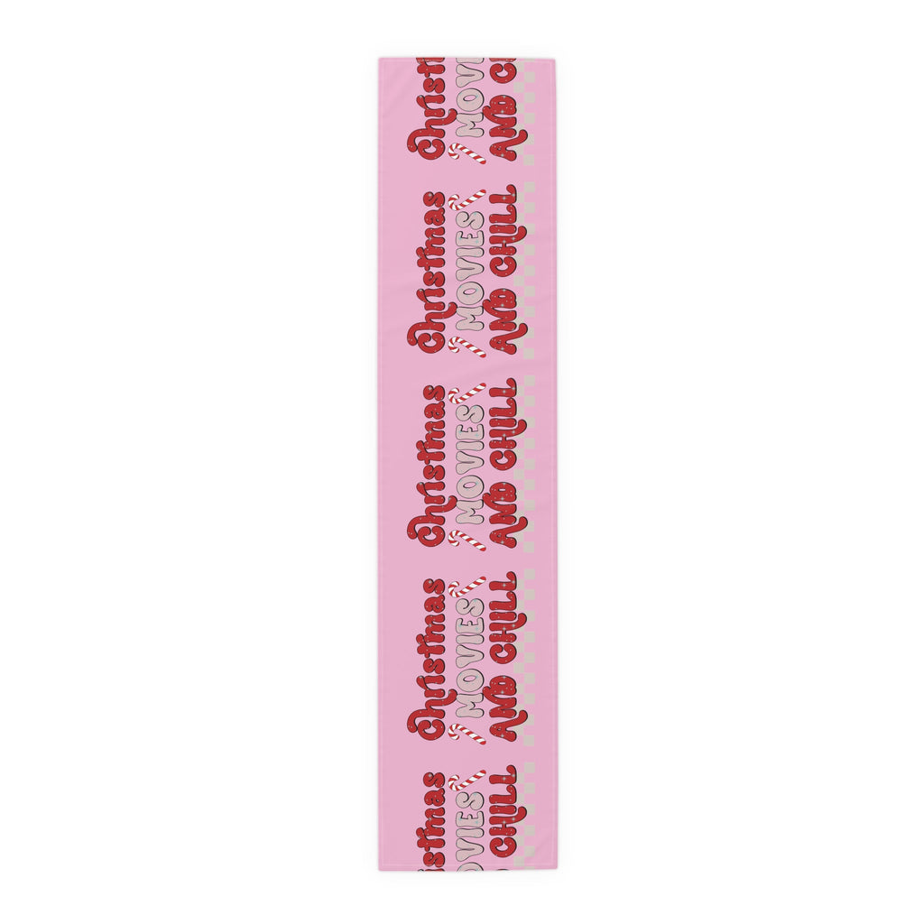 Christmas Movies And Chill Christmas Print Home Decor Cotton Poly Table Runner