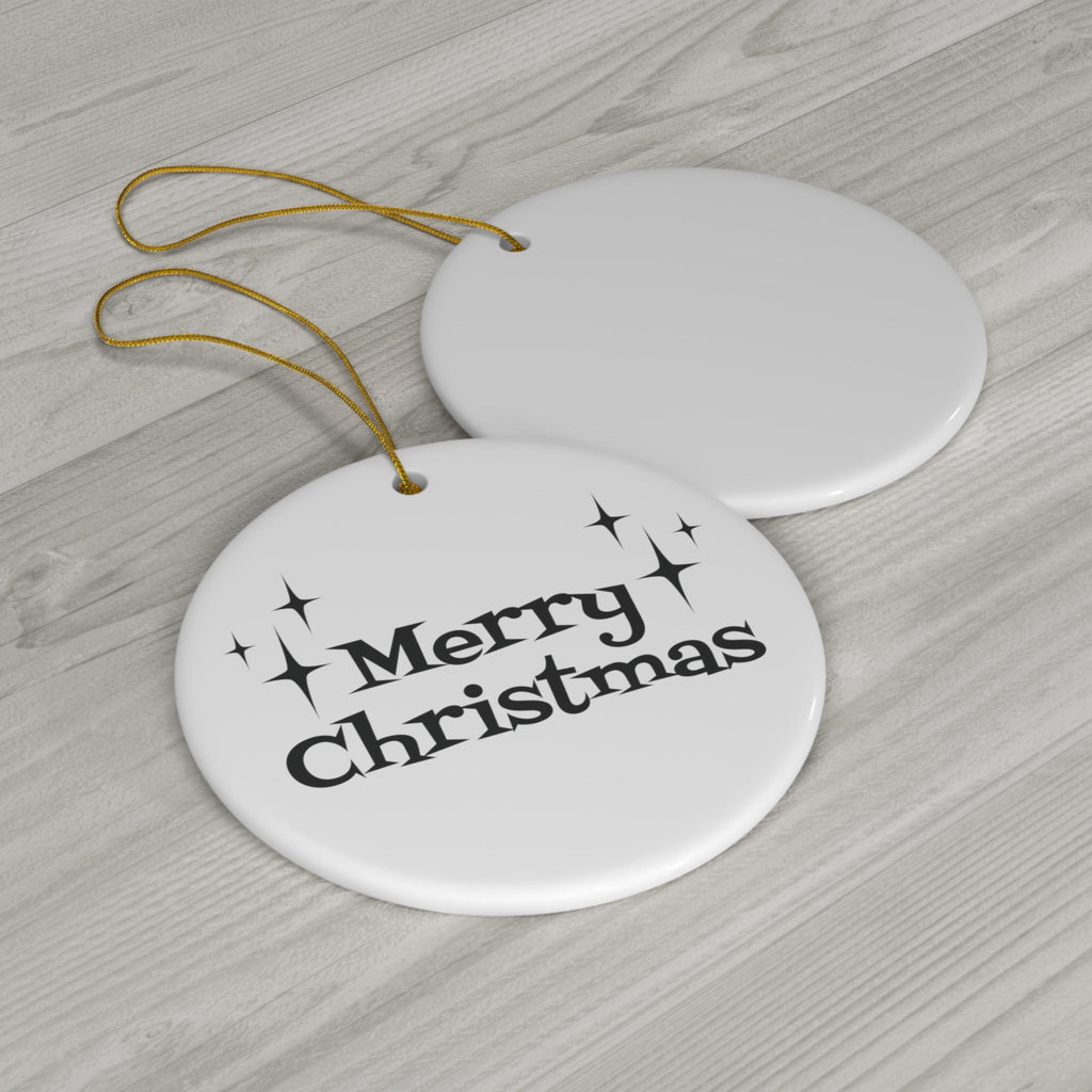 Merry Christmas Starburst Atomic Mid Century Retro Christmas Style Ceramic Ornament