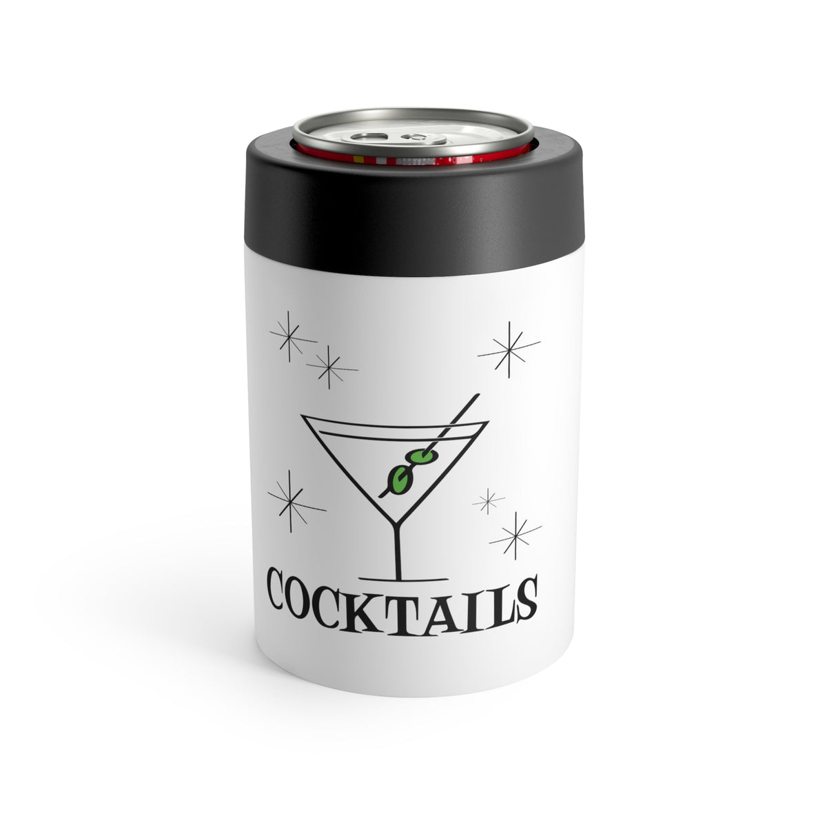 Martini Cocktails Atomic Retro Style Print Lined Stainless Steel Can Holder