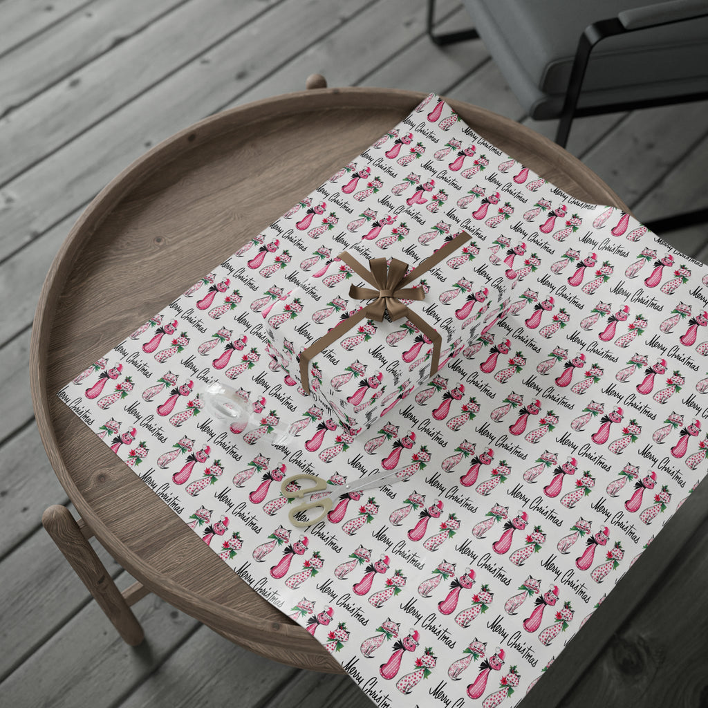 Merry Christmas Cats Mid Century Retro Christmas Print Holiday Gift Wrap Paper - Glossy Or Matte