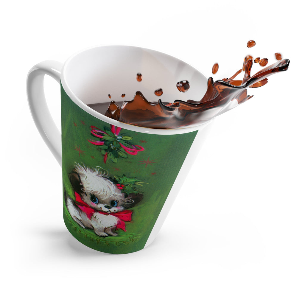 Christmas Puppy Under The Mistletoe Retro Christmas Print Latte Coffee Mug