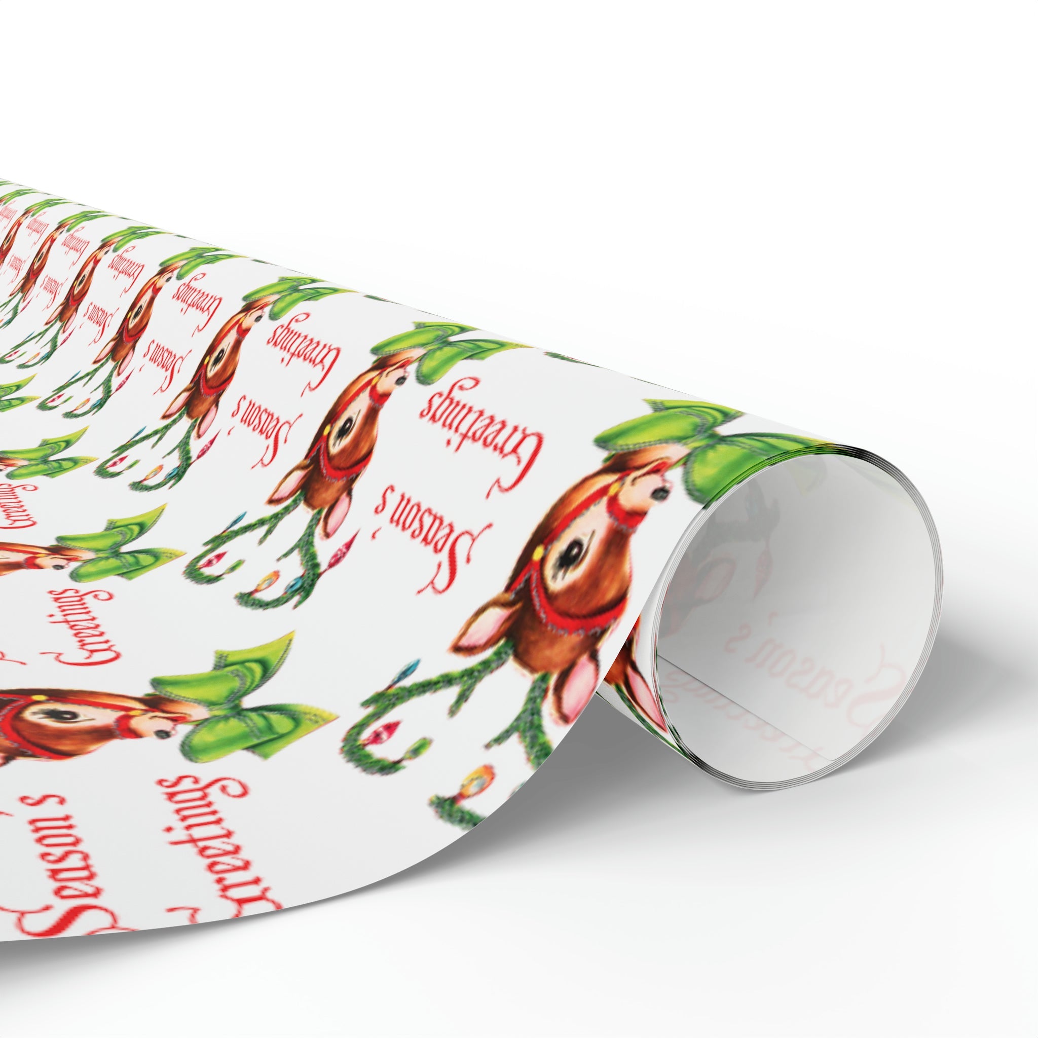 Season's Greetings Reindeer Mid Century Retro Christmas Print Holiday Gift Wrap Paper - Glossy Or Matte