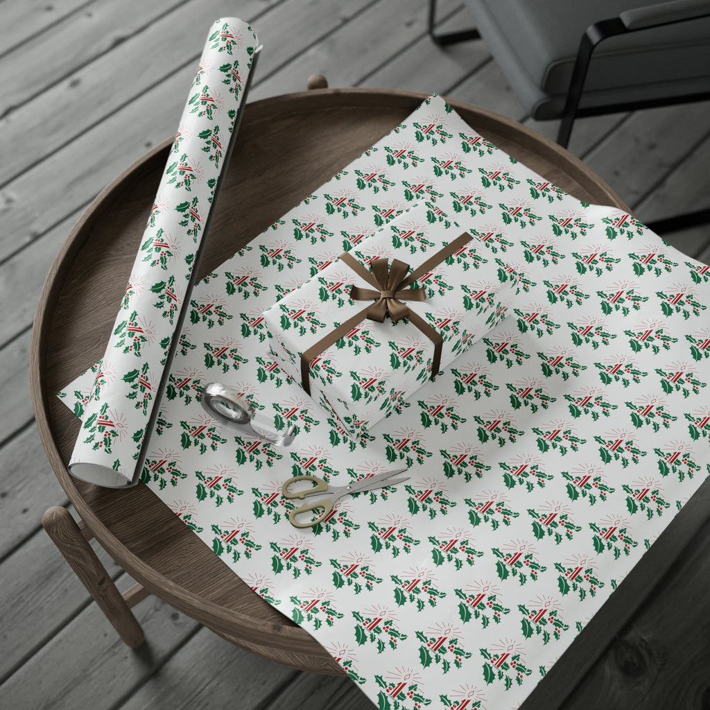 Christmas Candles With Holly Mid Century Retro Christmas Print Holiday Gift Wrap Paper - Glossy Or Matte