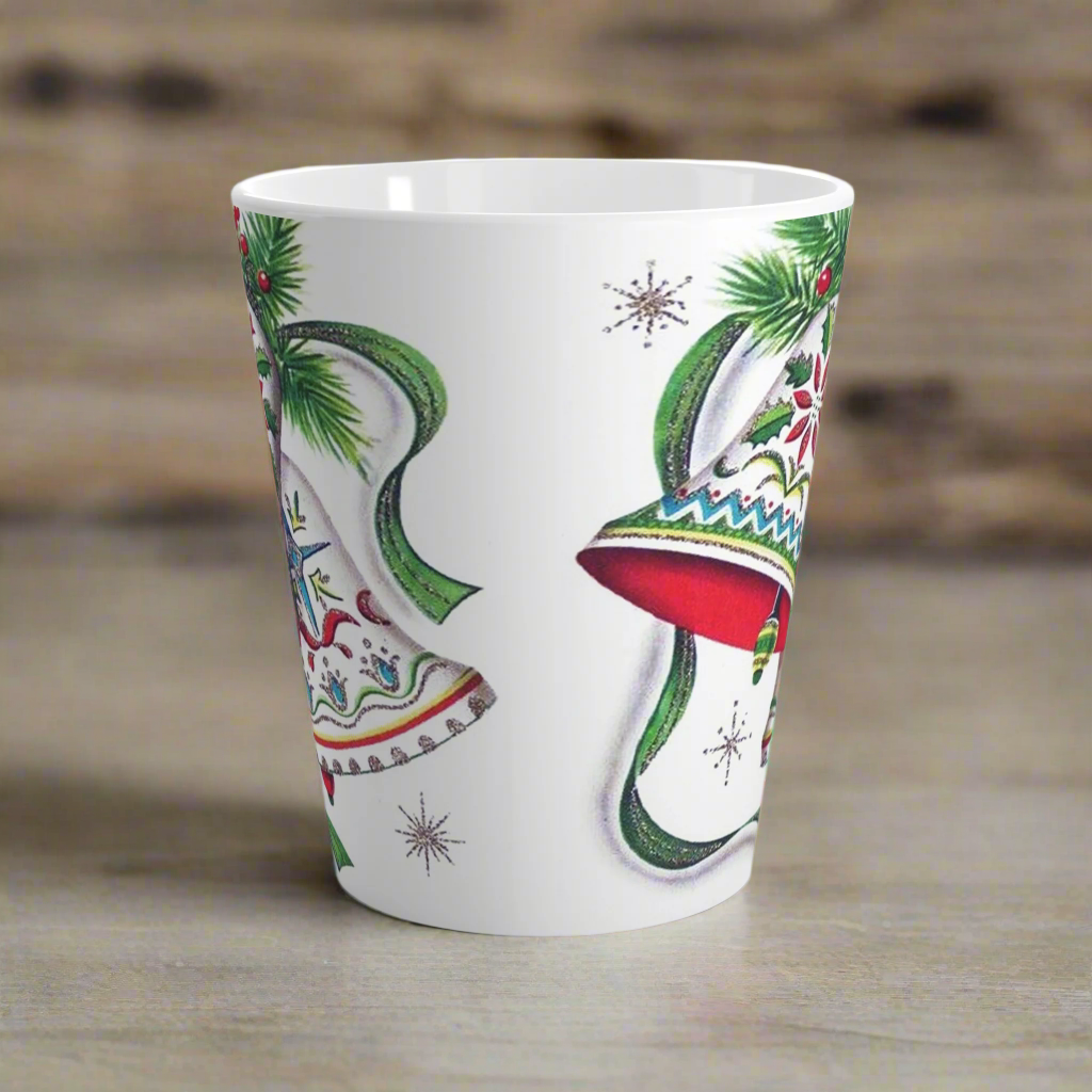 Christmas Bells Vintage Retro Christmas Print Latte Coffee Mug
