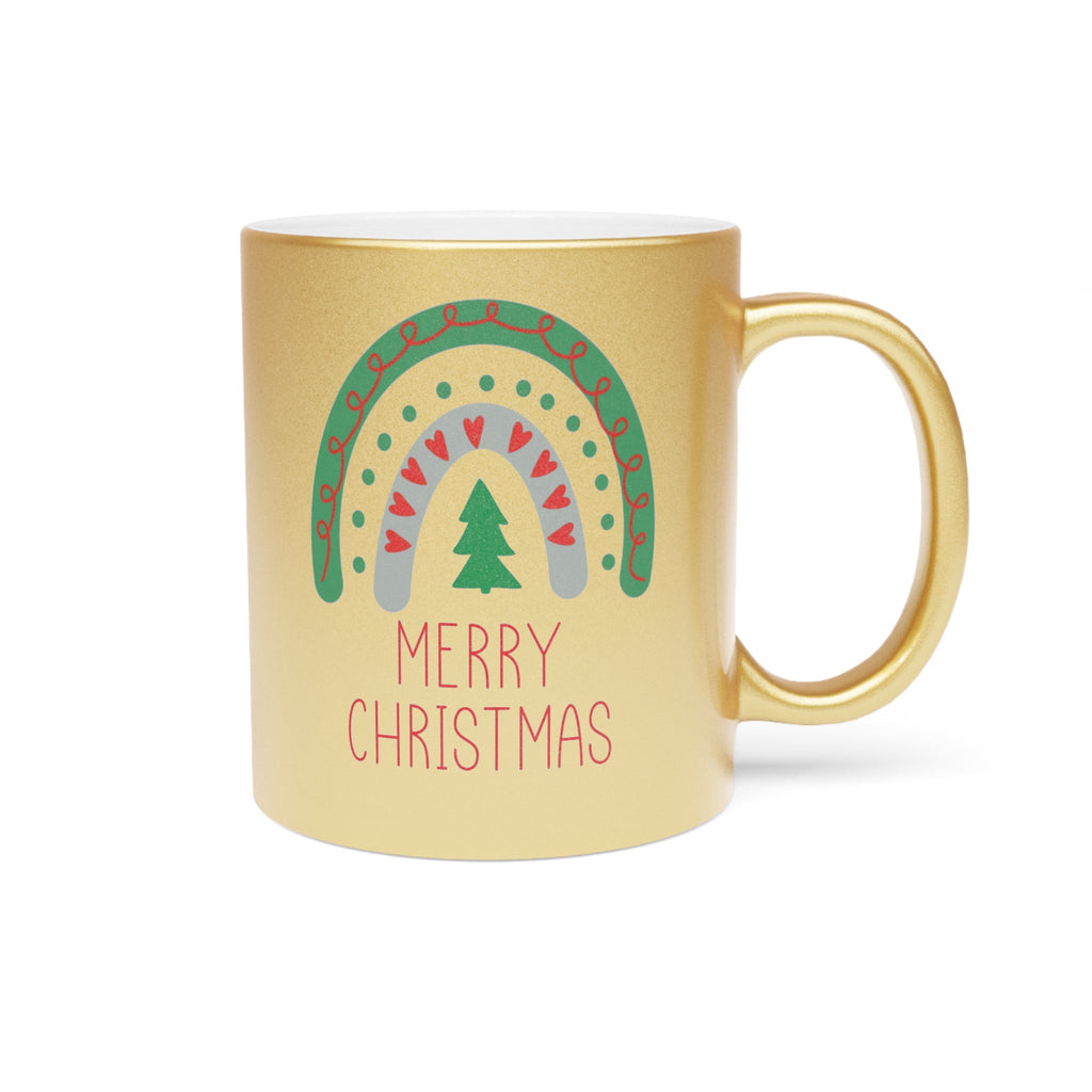Merry Christmas Boho Rainbow Christmas Gold Metallic Mug