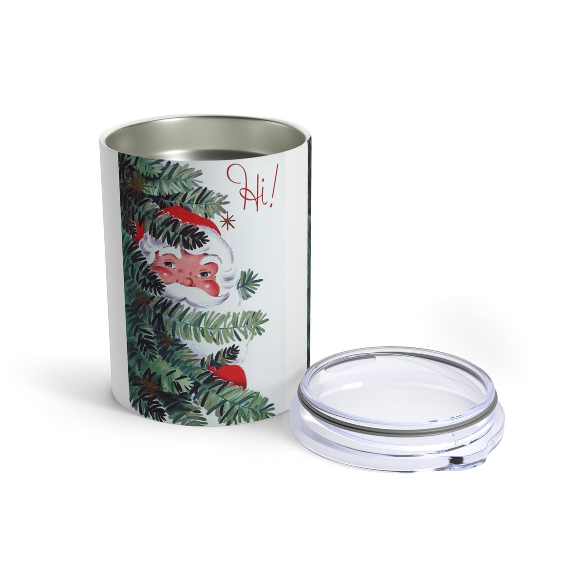 Hi! Santa In Christmas Tree Mid Century Retro Christmas Print Stainless Steel Tumbler 10oz